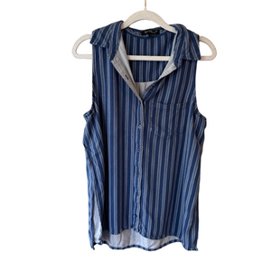 Velvet Heart Blue Striped Sleeveless Blouse Tank Women’s M Side Slits